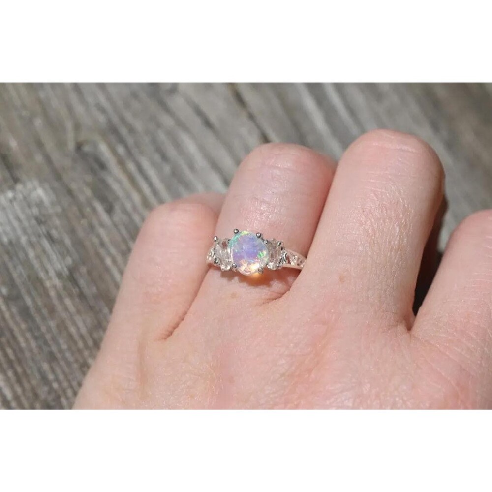 Engagement ring crystal wedding ring, Ethiopian opal  sterling silver size 3 4 5 - Picture 7 of 8